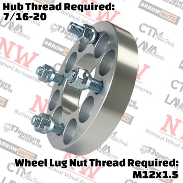 Show details for 2-Piece Set | 1” Thick | 4x4.25” (4x108mm) & 4x4.5” (4x114.3mm) to 4x100mm | Conversional Wheel Spacer Adapter | 71mm Center Bore | 12x1.5 Studs | 7/16-20 Open Lug Nuts Provided Picture of 2-Piece Set | 1” Thick | 4x4.25” (4x108mm) & 4x4.5” (4x114.3mm) to 4x100mm | Conversional Wheel Spacer Adapter | 71mm Center Bore | 12x1.5 Studs | 7/16-20 Open Lug Nuts Provided