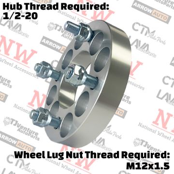 Show details for 2-Piece Set | 1” Thick | 4x4.25” (4x108mm) & 4x4.5” (4x114.3mm) to 4x100mm | Conversional Wheel Spacer Adapter | 71mm Center Bore | 12x1.5 Studs | 1/2-20 Open Lug Nuts Provided Picture of 2-Piece Set | 1” Thick | 4x4.25” (4x108mm) & 4x4.5” (4x114.3mm) to 4x100mm | Conversional Wheel Spacer Adapter | 71mm Center Bore | 12x1.5 Studs | 1/2-20 Open Lug Nuts Provided