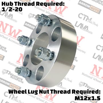Show details for 4-Piece Set | 1.5” Thick | 4x4.5” (4x114.3mm) to 4x4.5” (4x114.3mm) | Wheel Spacer Adapter | 71mm Center Bore | 12x1.5 Studs | 1/2-20 Open Lug Nuts Provided Picture of 4-Piece Set | 1.5” Thick | 4x4.5” (4x114.3mm) to 4x4.5” (4x114.3mm) | Wheel Spacer Adapter | 71mm Center Bore | 12x1.5 Studs | 1/2-20 Open Lug Nuts Provided