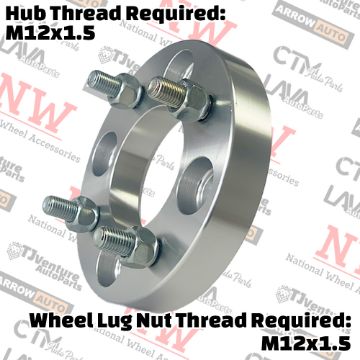 Show details for 2-Piece Set | 1” Thick | 4x100mm & 4x4.5” (4x114.3mm) to 4x100mm | Conversional Wheel Spacer Adapter | 71mm Center Bore | 12x1.5 Studs Picture of 2-Piece Set | 1” Thick | 4x100mm & 4x4.5” (4x114.3mm) to 4x100mm | Conversional Wheel Spacer Adapter | 71mm Center Bore | 12x1.5 Studs