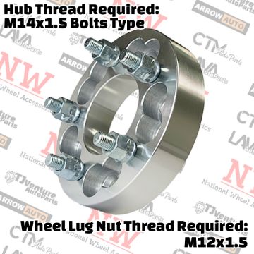 Show details for 4-Piece Set | 1.25” Thick | 5x110mm & 5x112mm to 5x112mm | Conversional Wheel Spacer Adapter | 74mm Center Bore | 12x1.5 Studs | 14x1.5 Bolts Provided Picture of 4-Piece Set | 1.25” Thick | 5x110mm & 5x112mm to 5x112mm | Conversional Wheel Spacer Adapter | 74mm Center Bore | 12x1.5 Studs | 14x1.5 Bolts Provided