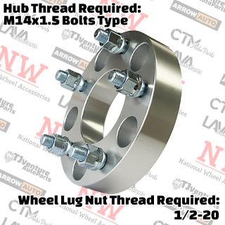 Picture of 2-Piece Set | 1.25” Thick | 5x4.5” (5x114.3mm) to 5x4.5” (5x114.3mm) | Wheel Spacer Adapter | 74mm Center Bore | 1/2-20 Studs | 14x1.5 Bolts Provided