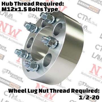 Show details for 4-Piece Set | 2” Thick | 5x4.5” (5x114.3mm) to 5x4.5” (5x114.3mm) | Wheel Spacer Adapter | 82mm Center Bore | 1/2-20 Studs | 12x1.5 Bolts Provided Picture of 4-Piece Set | 2” Thick | 5x4.5” (5x114.3mm) to 5x4.5” (5x114.3mm) | Wheel Spacer Adapter | 82mm Center Bore | 1/2-20 Studs | 12x1.5 Bolts Provided