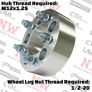 Show details for 2-Piece Set | 2” Thick | 5x4.5” (5x114.3mm) to 5x4.5” (5x114.3mm) | Wheel Spacer Adapter | 82mm Center Bore | 1/2-20 Studs | 12x1.25 Open Lug Nuts Provided Picture of 2-Piece Set | 2” Thick | 5x4.5” (5x114.3mm) to 5x4.5” (5x114.3mm) | Wheel Spacer Adapter | 82mm Center Bore | 1/2-20 Studs | 12x1.25 Open Lug Nuts Provided