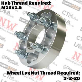 Picture of 2-Piece Set | 1.25” Thick | 5x4.75” (5x120mm) & 5x5” (5x127mm) to 5x5” (5x127mm) | Conversional Wheel Spacer Adapter | 78mm Center Bore | 1/2-20 Studs | 12x1.5 Open Lug Nuts Provided