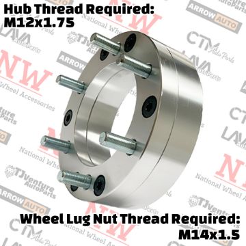 Show details for 2-Piece Set | 2” Thick | 5x135mm to 6x5.5” (6x139.7mm) | Conversional Wheel Spacer Adapter | 87mm Center Bore | 14x1.5 Studs | 12x1.75 Open Lug Nuts Provided Picture of 2-Piece Set | 2” Thick | 5x135mm to 6x5.5” (6x139.7mm) | Conversional Wheel Spacer Adapter | 87mm Center Bore | 14x1.5 Studs | 12x1.75 Open Lug Nuts Provided