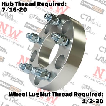 Picture of 2-Piece Set | 1.25” Thick | 5x5” (5x127mm) to 5x4.5” (5x114.3mm) | Conversional Wheel Spacer Adapter | 78mm Center Bore | 1/2-20 Studs | 7/16-20 Open Lug Nuts Provided