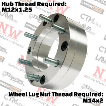Show details for 2-Piece Set | 2” Thick | 5x5.5” (5x139.7mm) to 6x135mm | Conversional Wheel Spacer Adapter | 108mm Center Bore | 14x2 Studs | 12x1.25 Open Lug Nuts Provided Picture of 2-Piece Set | 2” Thick | 5x5.5” (5x139.7mm) to 6x135mm | Conversional Wheel Spacer Adapter | 108mm Center Bore | 14x2 Studs | 12x1.25 Open Lug Nuts Provided