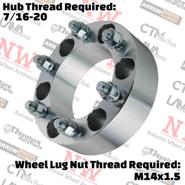 Picture of 2-Piece Set | 1.5” Thick | 6x5.5” (6x139.7mm) to 6x5.5” (6x139.7mm) | Wheel Spacer Adapter | 108mm Center Bore | 14x1.5 Studs | 7/16-20 Open Lug Nuts Provided