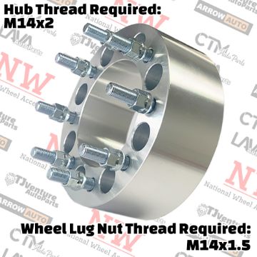 Show details for 4-Piece Set | 2” Thick | 8x200mm to 8x200mm | Wheel Spacer Adapter | 145mm Center Bore | 14x1.5 Studs | 14x2 Open Lug Nuts Provided Picture of 4-Piece Set | 2” Thick | 8x200mm to 8x200mm | Wheel Spacer Adapter | 145mm Center Bore | 14x1.5 Studs | 14x2 Open Lug Nuts Provided