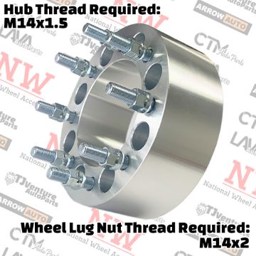 Show details for 2-Piece Set | 3” Thick | 8x170mm to 8x170mm | Wheel Spacer Adapter | 125mm Center Bore | 14x2 Studs | 14x1.5 Open Lug Nuts Provided Picture of 2-Piece Set | 3” Thick | 8x170mm to 8x170mm | Wheel Spacer Adapter | 125mm Center Bore | 14x2 Studs | 14x1.5 Open Lug Nuts Provided