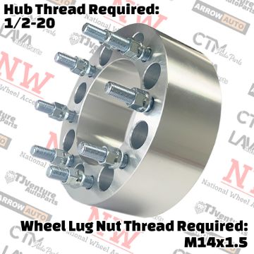 Show details for 2-Piece Set | 3” Thick | 8x6.5” (8x165.1mm) 8x6.5” (8x165.1mm) | Wheel Spacer Adapter | 126mm Center Bore | 14x1.5 Studs | 1/2-20 Open Lug Nuts Provided Picture of 2-Piece Set | 3” Thick | 8x6.5” (8x165.1mm) 8x6.5” (8x165.1mm) | Wheel Spacer Adapter | 126mm Center Bore | 14x1.5 Studs | 1/2-20 Open Lug Nuts Provided