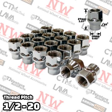Show details for 20-Piece Set | Chrome | 1/2-20 Thread | Extended Thread (ET) Style | Bulge Acorn Open End | Wheel Lug Nuts Picture of 20-Piece Set | Chrome | 1/2-20 Thread | Extended Thread (ET) Style | Bulge Acorn Open End | Wheel Lug Nuts