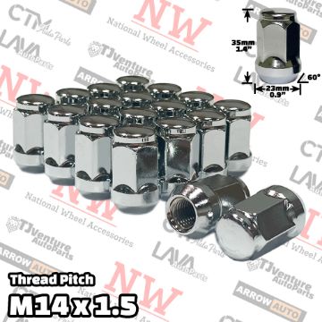 Show details for 20-Piece Set | 1.4” Tall | Chrome | 14x1.5 Thread | 3/4” Hex Drive | Bulge Acorn | Wheel Lug Nuts Picture of 20-Piece Set | 1.4” Tall | Chrome | 14x1.5 Thread | 3/4” Hex Drive | Bulge Acorn | Wheel Lug Nuts