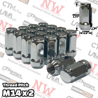 32-Pack 1.9 Inch Long Bulge Acorn Lug Nuts - 14x2.0 Thread, Chrome, 60 Degree Conical Seat - Coyote