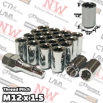 Show details for 20-Piece Set | Chrome | 12x1.5 Thread | 8-Point Star | Tuner Locker | Wheel Lug Nuts | Plus Security Socket Picture of 20-Piece Set | Chrome | 12x1.5 Thread | 8-Point Star | Tuner Locker | Wheel Lug Nuts | Plus Security Socket
