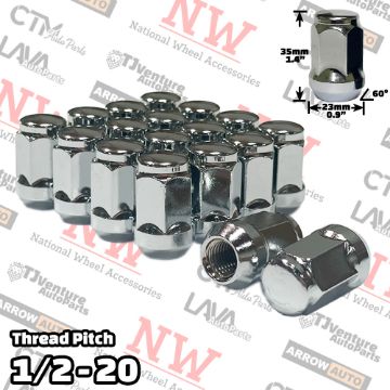 Show details for 16-Piece Set | 1.4” Tall | Chrome | 1/2-20 Thread | 3/4” Hex Drive | Bulge Acorn | Wheel Lug Nuts Picture of 16-Piece Set | 1.4” Tall | Chrome | 1/2-20 Thread | 3/4” Hex Drive | Bulge Acorn | Wheel Lug Nuts