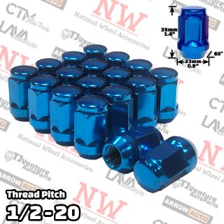Picture of 32-Piece Set | 1.4” Tall | Blue | 1/2-20 Thread | 3/4” Hex Drive | Bulge Acorn | Wheel Lug Nuts