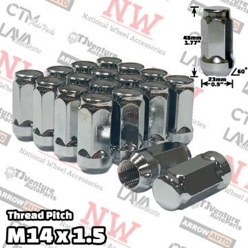 Show details for 32-Piece Set | 1.78” Tall | Chrome | 14x1.5 Thread | 3/4” Hex Drive | Bulge Acorn | Wheel Lug Nuts Picture of 32-Piece Set | 1.78” Tall | Chrome | 14x1.5 Thread | 3/4” Hex Drive | Bulge Acorn | Wheel Lug Nuts