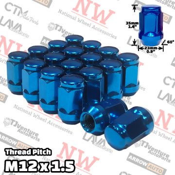 Show details for 16-Piece Set | 1.4” Tall | Blue | 12x1.5 Thread | 3/4” Hex Drive | Bulge Acorn | Wheel Lug Nuts Picture of 16-Piece Set | 1.4” Tall | Blue | 12x1.5 Thread | 3/4” Hex Drive | Bulge Acorn | Wheel Lug Nuts