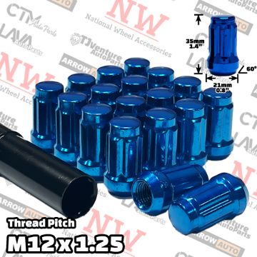Show details for 24-Piece Set | 1.4” Tall | Blue | 12x1.25 Thread | 6 Spline | Tuner Locker | Performance Wheel Lug Nuts | Plus Security Socket Picture of 24-Piece Set | 1.4” Tall | Blue | 12x1.25 Thread | 6 Spline | Tuner Locker | Performance Wheel Lug Nuts | Plus Security Socket