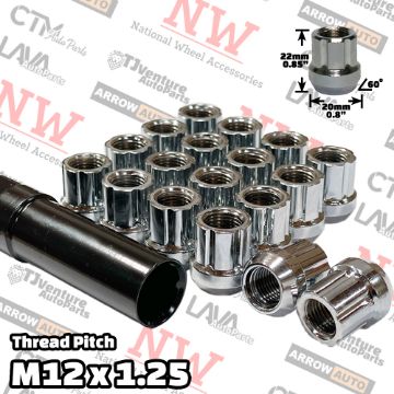 Show details for 24-Piece Set | Chrome | 12x1.25 Thread | 6 Spline | Tuner Locker Open End | Performance Wheel Lug Nuts | Plus Security Socket Picture of 24-Piece Set | Chrome | 12x1.25 Thread | 6 Spline | Tuner Locker Open End | Performance Wheel Lug Nuts | Plus Security Socket