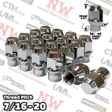 Show details for Wholesales | 200-Piece Box | Chrome | 7/16-20 Thread | Extended Thread (ET) Style | Bulge Acorn | Wheel Lug Nuts Picture of Wholesales | 200-Piece Box | Chrome | 7/16-20 Thread | Extended Thread (ET) Style | Bulge Acorn | Wheel Lug Nuts