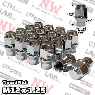 Show details for Wholesales | 200-Piece Box | Chrome | 12x1.25 Thread | Extended Thread (ET) Style | Bulge Acorn | Wheel Lug Nuts Picture of Wholesales | 200-Piece Box | Chrome | 12x1.25 Thread | Extended Thread (ET) Style | Bulge Acorn | Wheel Lug Nuts