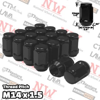 Picture of Wholesales | 200-Piece Box | 1.4” Tall | Black | 14x1.5 Thread | 3/4” Hex Drive | Bulge Acorn | Wheel Lug Nuts