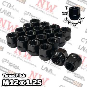 Show details for Wholesales | 100-Piece Box | Black | 12x1.25 Thread | 3/4” Hex Drive | Bulge Acorn Open End | Wheel Lug Nuts Picture of Wholesales | 100-Piece Box | Black | 12x1.25 Thread | 3/4” Hex Drive | Bulge Acorn Open End | Wheel Lug Nuts