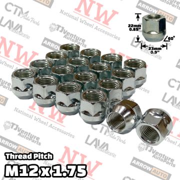Show details for Wholesales | 100-Piece Box | Zinc | 12x1.75 Thread | 3/4” Hex Drive | Bulge Acorn Open End | Wheel Lug Nuts Picture of Wholesales | 100-Piece Box | Zinc | 12x1.75 Thread | 3/4” Hex Drive | Bulge Acorn Open End | Wheel Lug Nuts