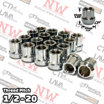Show details for Wholesales | 100-Piece Box | Chrome | 1/2-20 Thread | 6 Spline | Tuner Locker Open End | Performance Wheel Lug Nuts Picture of Wholesales | 100-Piece Box | Chrome | 1/2-20 Thread | 6 Spline | Tuner Locker Open End | Performance Wheel Lug Nuts