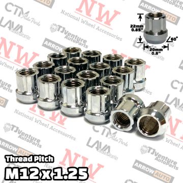 Show details for Wholesales | 100-Piece Box | Chrome | 12x1.25 Thread | 6 Spline | Tuner Locker Open End | Performance Wheel Lug Nuts Picture of Wholesales | 100-Piece Box | Chrome | 12x1.25 Thread | 6 Spline | Tuner Locker Open End | Performance Wheel Lug Nuts