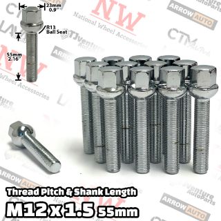 thumbnail image 2 of 20x Black Alloy Wheel Bolts 12x1.5 - Fits Mercedes C-Class W203 (2000-2007) By WheelPartsDirect 2 of 6