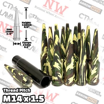 Show details for 24-Piece Set | 4.5” Tall | Tactical Camouflage | 14x1.5 Thread | 3/4” Hex Drive Drive | Spike Lug Nuts | Plus Security Socket Picture of 24-Piece Set | 4.5” Tall | Tactical Camouflage | 14x1.5 Thread | 3/4” Hex Drive Drive | Spike Lug Nuts | Plus Security Socket