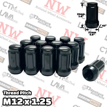 Show details for Wholesales | 400-Piece Box | 1.4” Tall | Black | 12x1.25 Thread | 6 Spline | Tuner Locker | Performance Wheel Lug Nuts Picture of Wholesales | 400-Piece Box | 1.4” Tall | Black | 12x1.25 Thread | 6 Spline | Tuner Locker | Performance Wheel Lug Nuts