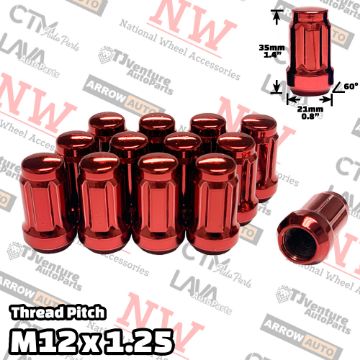 Show details for Wholesales | 400-Piece Box | 1.4” Tall | Red | 12x1.25 Thread | 6 Spline | Tuner Locker | Performance Wheel Lug Nuts Picture of Wholesales | 400-Piece Box | 1.4” Tall | Red | 12x1.25 Thread | 6 Spline | Tuner Locker | Performance Wheel Lug Nuts