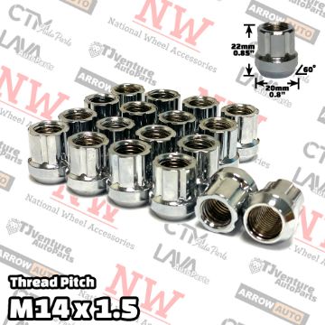 Show details for Wholesales | 100-Piece Box | Chrome | 14x1.5 Thread | 6 Spline | Tuner Locker Open End | Wheel Lug Nuts Picture of Wholesales | 100-Piece Box | Chrome | 14x1.5 Thread | 6 Spline | Tuner Locker Open End | Wheel Lug Nuts