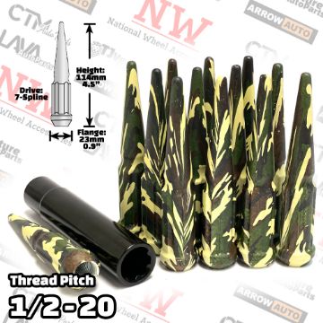 Show details for Wholesales | 4-Box of 24-Piece Set | 4.5” Tall | Tactical Camouflage | 1/2-20 Thread | 7 Spline Tuner Drive | Performance Spike Lug Nuts | Plus Security Socket Picture of Wholesales | 4-Box of 24-Piece Set | 4.5” Tall | Tactical Camouflage | 1/2-20 Thread | 7 Spline Tuner Drive | Performance Spike Lug Nuts | Plus Security Socket