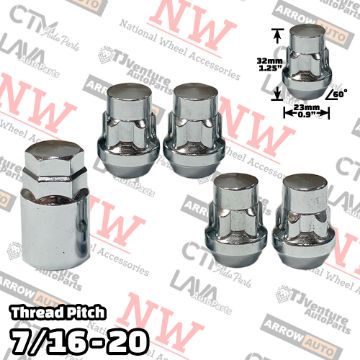 Show details for Wholesales | 5-Sets | 1.25” Tall | Chrome | 7/16-20 Thread | Bulge Acorn | 5-Point Anti-Theft Wheel Lock Lug Nuts | Plus Security Key Picture of Wholesales | 5-Sets | 1.25” Tall | Chrome | 7/16-20 Thread | Bulge Acorn | 5-Point Anti-Theft Wheel Lock Lug Nuts | Plus Security Key