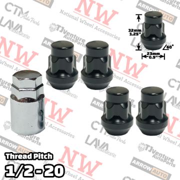 Show details for Wholesales | 5-Sets | 1.25” Tall | Black | 1/2-20 Thread | Bulge Acorn | 5-Point Anti-Theft Wheel Lock Lug Nuts | Plus Security Key Picture of Wholesales | 5-Sets | 1.25” Tall | Black | 1/2-20 Thread | Bulge Acorn | 5-Point Anti-Theft Wheel Lock Lug Nuts | Plus Security Key