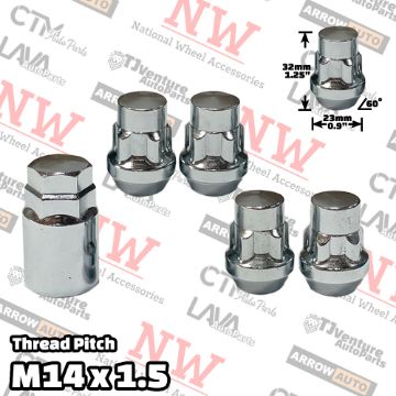 Show details for Wholesales | 5-Sets | 1.25” Tall | Chrome | 14x1.5 Thread | Bulge Acorn | 5-Point Anti-Theft Wheel Lock Lug Nuts | Plus Security Key Picture of Wholesales | 5-Sets | 1.25” Tall | Chrome | 14x1.5 Thread | Bulge Acorn | 5-Point Anti-Theft Wheel Lock Lug Nuts | Plus Security Key