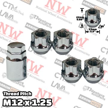 Show details for Wholesales | 20-Sets | Chrome | 12x1.25 Thread | Open End Bulge Acorn | 5-Point Anti-Theft Wheel Lock Lug Nuts | Plus Security Key Picture of Wholesales | 20-Sets | Chrome | 12x1.25 Thread | Open End Bulge Acorn | 5-Point Anti-Theft Wheel Lock Lug Nuts | Plus Security Key