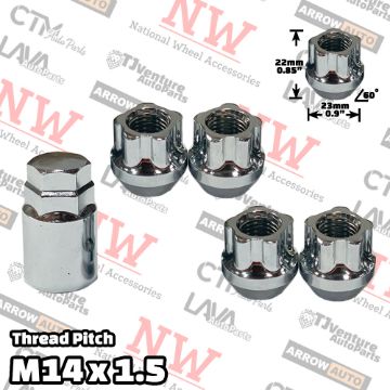Show details for Wholesales | 5-Sets | Chrome | 14x1.5 Thread | Open End Bulge Acorn | 5-Point Anti-Theft Wheel Lock Lug Nuts | Plus Security Key Picture of Wholesales | 5-Sets | Chrome | 14x1.5 Thread | Open End Bulge Acorn | 5-Point Anti-Theft Wheel Lock Lug Nuts | Plus Security Key