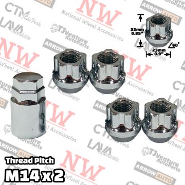Show details for Wholesales | 5-Sets | Chrome | 14x2 Thread | Open End Bulge Acorn | 5-Point Anti-Theft Wheel Lock Lug Nuts | Plus Security Key Picture of Wholesales | 5-Sets | Chrome | 14x2 Thread | Open End Bulge Acorn | 5-Point Anti-Theft Wheel Lock Lug Nuts | Plus Security Key
