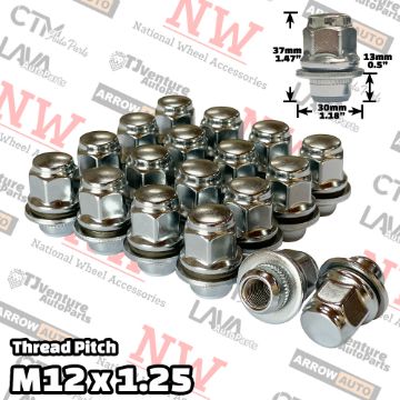 Show details for Wholesales | 50-Piece Box | Chrome | 1.4” Tall Regular | 12x1.25 Thread | 13/16” Hex Drive | OEM Factory Style Mag Seat | Wheel Lug Nuts | Fit Nissan/Infiniti Stock Alloy Wheel Picture of Wholesales | 50-Piece Box | Chrome | 1.4” Tall Regular | 12x1.25 Thread | 13/16” Hex Drive | OEM Factory Style Mag Seat | Wheel Lug Nuts | Fit Nissan/Infiniti Stock Alloy Wheel