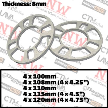 Show details for 4-Piece Set | 8mm Thick | Universal Wheel Space | 71mm Center Bore | 4x98mm 4x100mm 4x108mm 4x110mm 4x114.3mm 4x120mm Picture of 4-Piece Set | 8mm Thick | Universal Wheel Space | 71mm Center Bore | 4x98mm 4x100mm 4x108mm 4x110mm 4x114.3mm 4x120mm