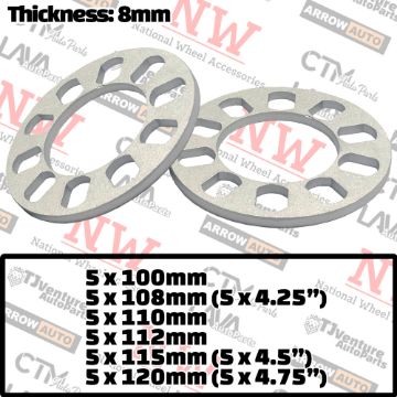 Show details for 2-Piece Set | 8mm Thick | Universal Wheel Space | 80mm Center Bore | 5x100mm 5x108mm 5x110mm 5x112mm 5x115mm 5x114.3mm 5x120mm 5x4.25” 5x4.5” 5x4.75” Picture of 2-Piece Set | 8mm Thick | Universal Wheel Space | 80mm Center Bore | 5x100mm 5x108mm 5x110mm 5x112mm 5x115mm 5x114.3mm 5x120mm 5x4.25” 5x4.5” 5x4.75”