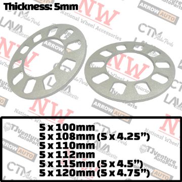 Show details for 2-Piece Set | 5mm Thick | Universal Wheel Space | 80mm Center Bore | 5x100mm 5x108mm 5x110mm 5x112mm 5x115mm 5x114.3mm 5x120mm 5x4.25” 5x4.5” 5x4.75” Picture of 2-Piece Set | 5mm Thick | Universal Wheel Space | 80mm Center Bore | 5x100mm 5x108mm 5x110mm 5x112mm 5x115mm 5x114.3mm 5x120mm 5x4.25” 5x4.5” 5x4.75”