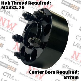 Picture of 2-Piece Set | 2” Thick | 5x135mm | HubCentric Wheel Spacer Adapter | 87mm Center Bore | 14x2 Studs | Fit 1997-1999 Expedition F-150 Lobo Navigator | 12x1.75 Open Lug Nuts Provided